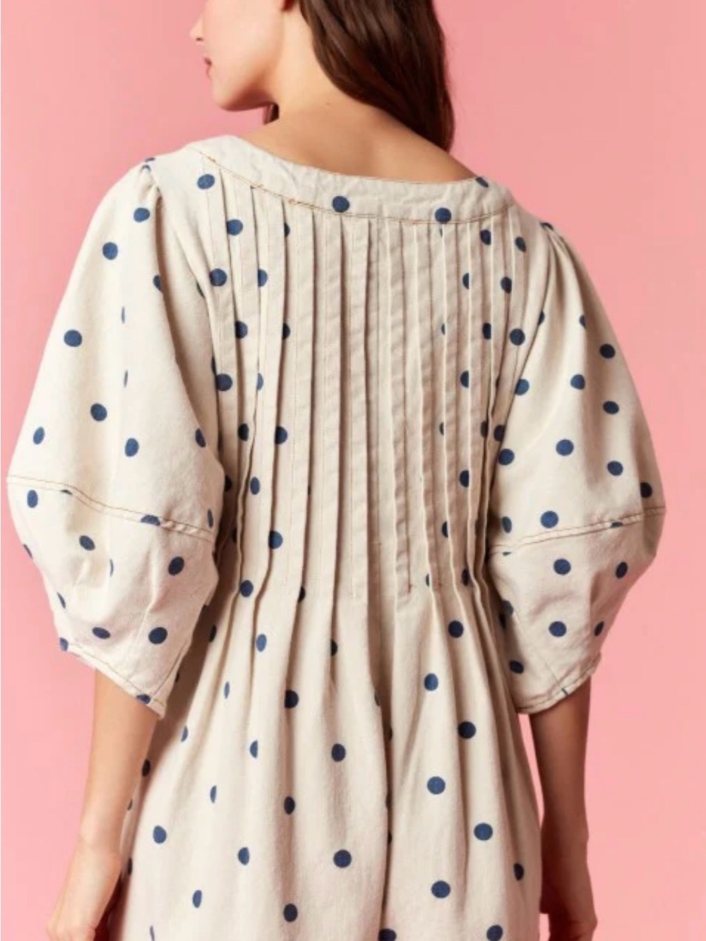 Peach Love Sweet Denim Polka Dot Loran Cream Romper - Picture 2 of 12